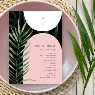 Tropical Arches Palm Leaf Monogram Wedding Menu