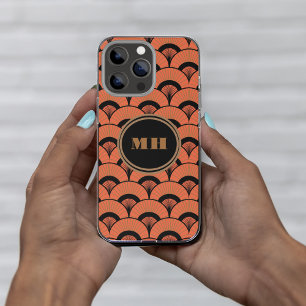  Tropical Art Deco Scalloped Fan Pattern Monogram  iPhone 13 Pro Max Case
