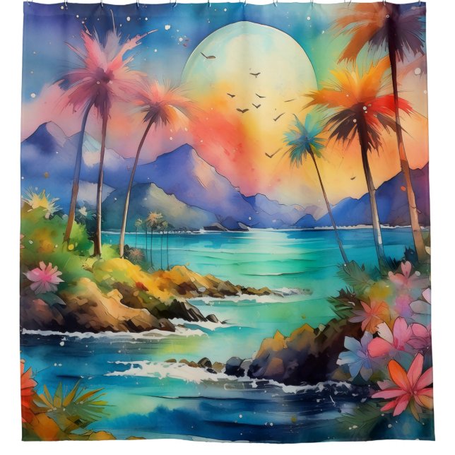 Tropical art  shower curtain (Front)