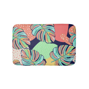 Tropical Artwork: Multicolored Monstera Design Bath Mat