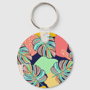 Tropical Artwork: Multicolored Monstera Design Key Ring