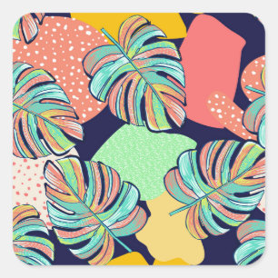 Tropical Artwork: Multicolored Monstera Design Square Sticker
