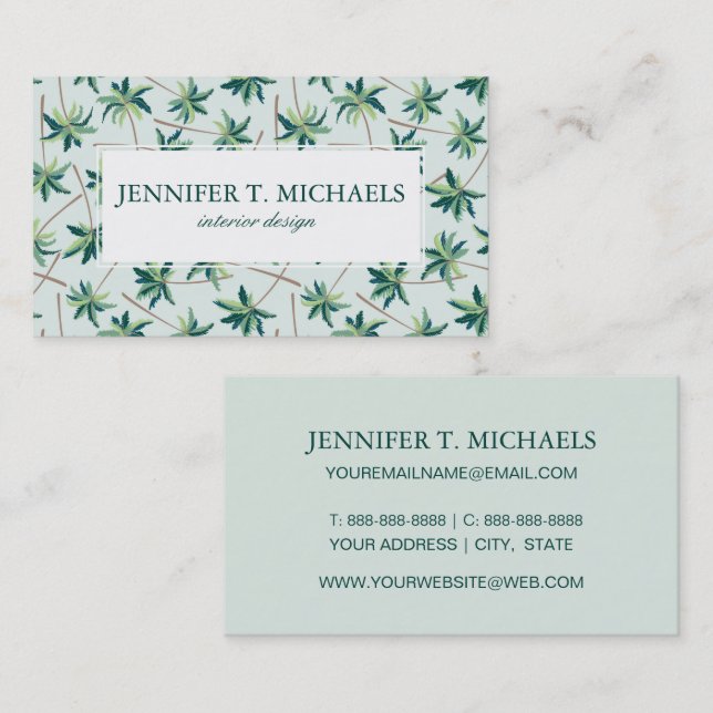 Tropical Australian Foxtail Palm | Monogram Business Card (Front/Back)