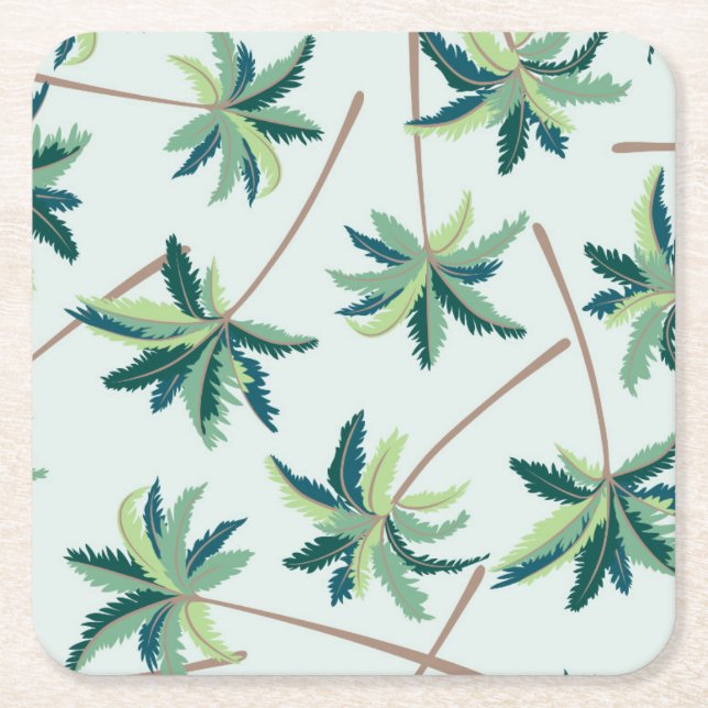 Tropical Australian Foxtail Palm Square Paper Coaster (Front)