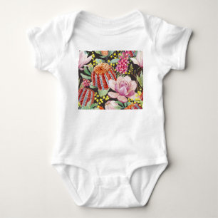 Tropical Australian plants, watercolor pattern. Baby Bodysuit