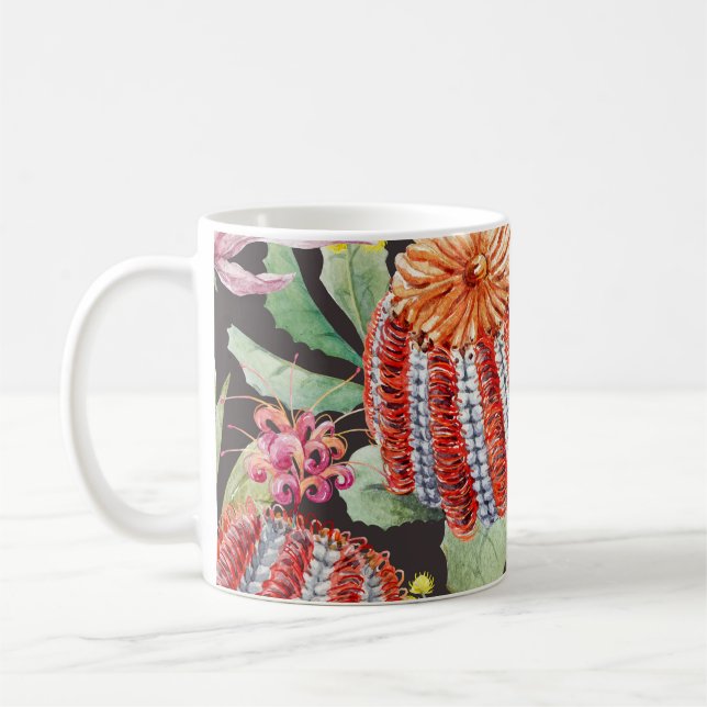 Tropical Australian plants, watercolor pattern. Coffee Mug (Left)