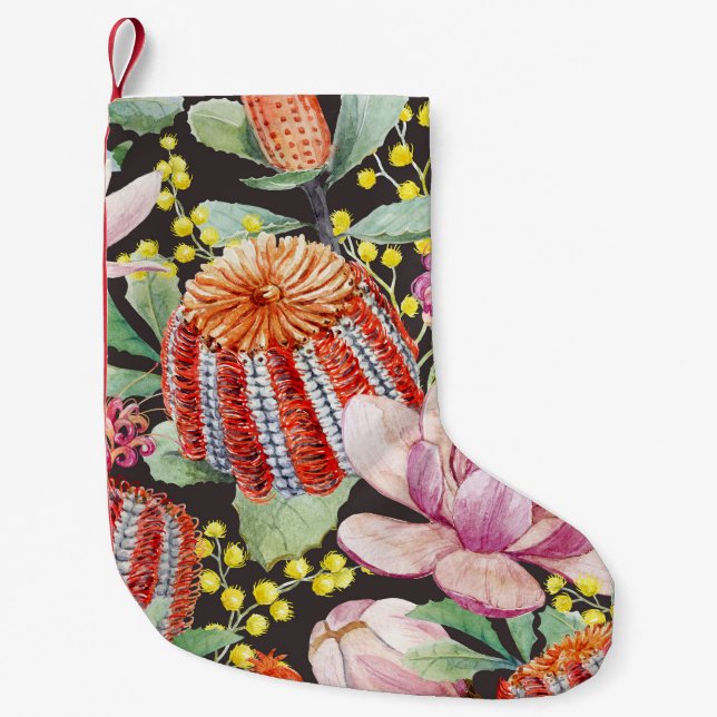 Tropical Australian plants, watercolor pattern. Small Christmas Stocking (Front)