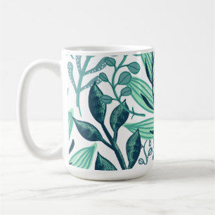 Tropical autumn blue leaves patterns coffee mug