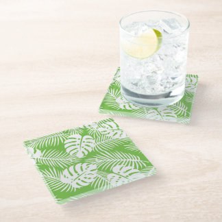 Tropical autumn, summer leaf patterns glass coaster