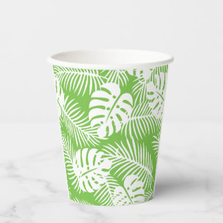 Tropical autumn, summer leaf patterns glass paper cups
