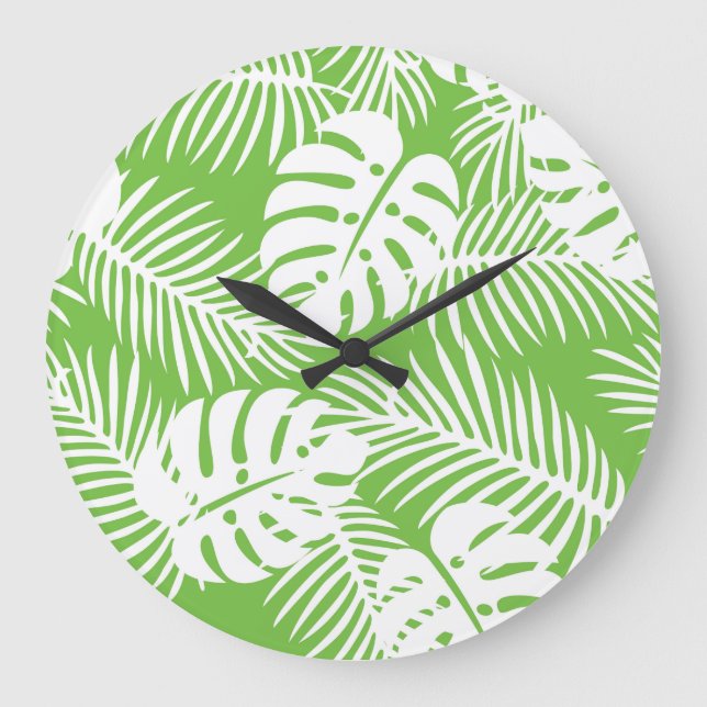 Tropical autumn, summer leaf patterns large clock (Front)