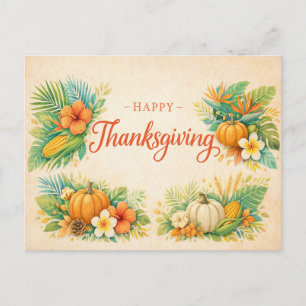 Tropical Autumn Thanksgiving Pumpkin Floral Holiday Postcard