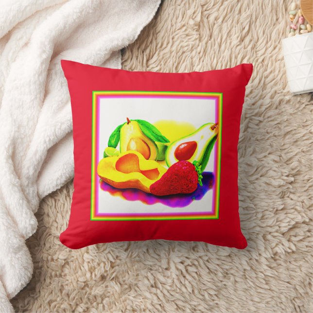 Tropical Avocado, Strawberry, and Mango. Buy Now Cushion (Blanket)