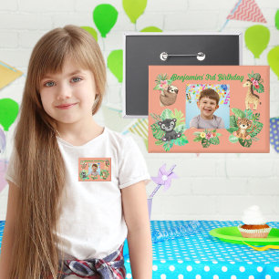 Tropical Baby Animals Button Kids Birthday Favour