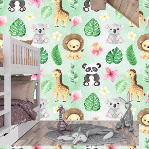 Tropical Baby Animals Kids Room and Playground Wallpaper