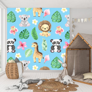 Tropical Baby Animals Kids Room and Playground Wallpaper