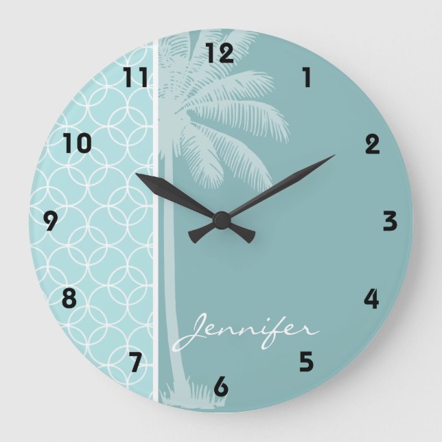 Tropical Baby Blue Circles Large Clock (Front)