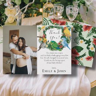 Tropical baby Parrots Wild Baby Shower Photo Thank You Card