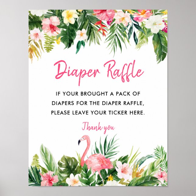 Tropical Baby Shower Diaper Raffle Sign (Front)