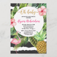 Tropical baby shower girl, flamingo pineapple