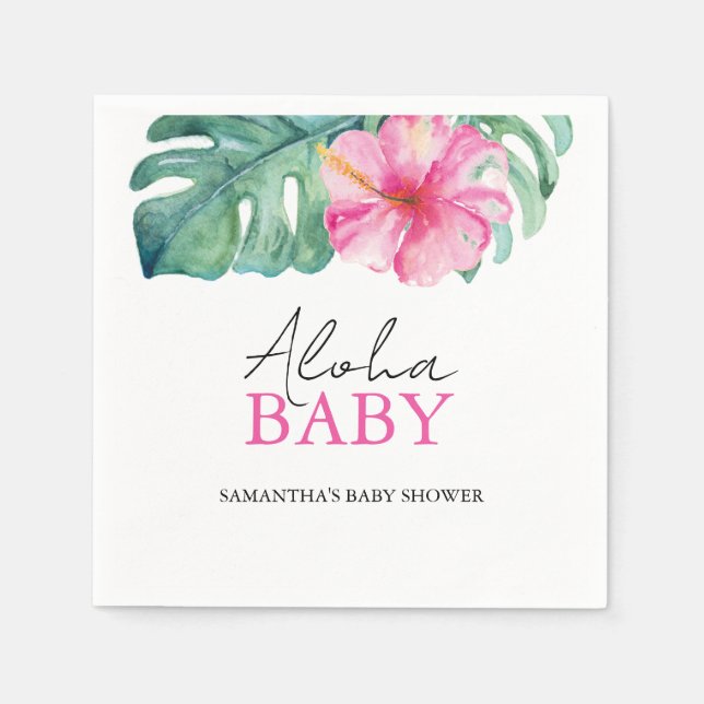 Tropical Baby Shower Hibiscus Flower Napkin (Front)