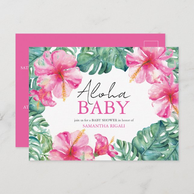 Tropical Baby Shower Invitations Aloha Postcard (Front/Back)