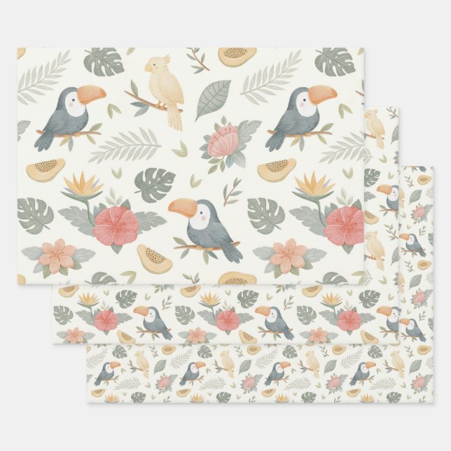 Tropical Baby Shower Wrapping Paper Flat Sheets (Set)