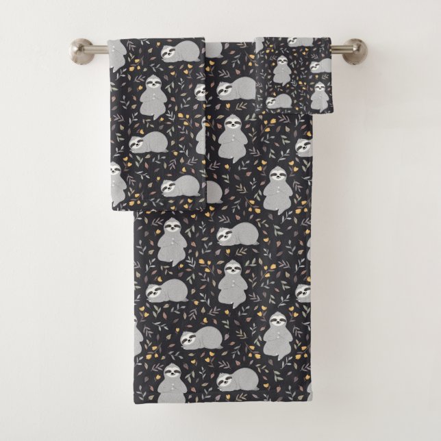 Tropical Baby Sloth Pattern Bath Towel Set (Insitu)