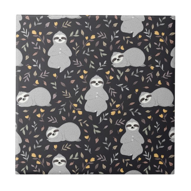 Tropical Baby Sloth Pattern Ceramic Tile (Front)