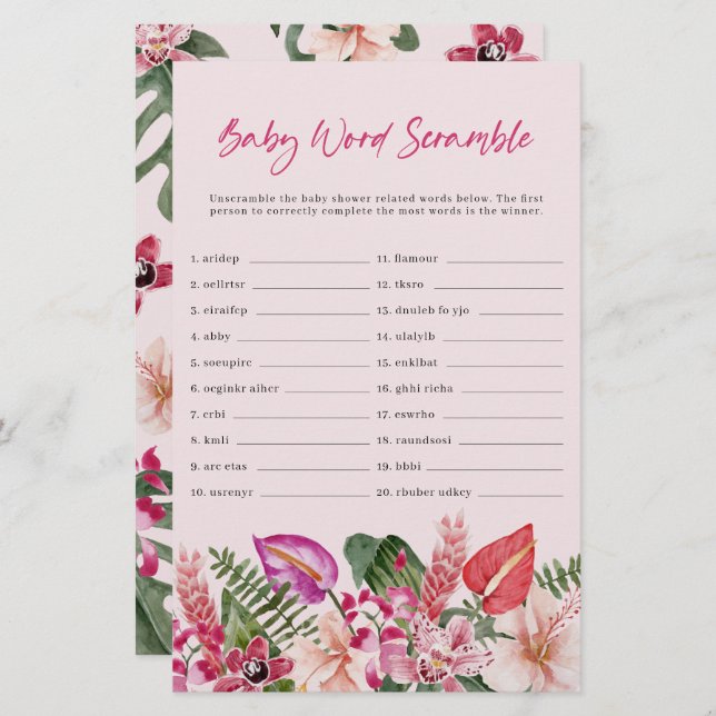 Tropical Baby Word Scramble (Front/Back)