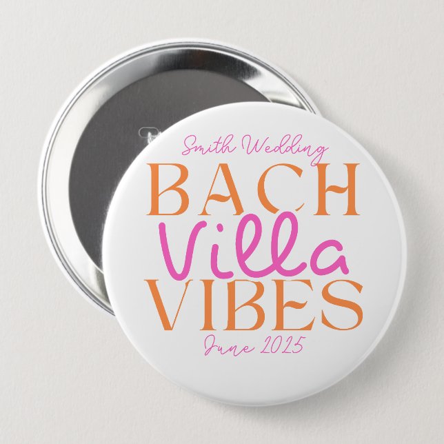 Tropical Bach Villa Vibes Bachelorette 10 Cm Round Badge (Front & Back)