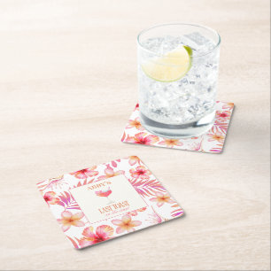 Tropical Bachelorette Last Toast on the Coast Square Paper Coaster