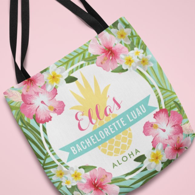 Tropical Bachelorette Luau Pineapple Flowers Tote Bag (Creator Uploaded)