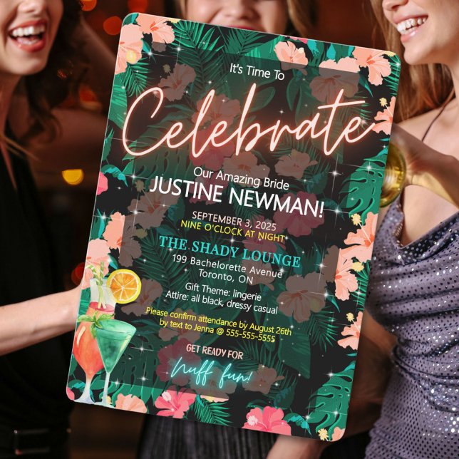 Tropical Bachelorette Party Invitation  (Celebrate the bride-to-be with this vibrant tropical theme bachelorette party invitation.)