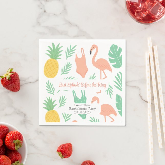 Tropical Bachelorette Party Napkin | Flamingo (Insitu)