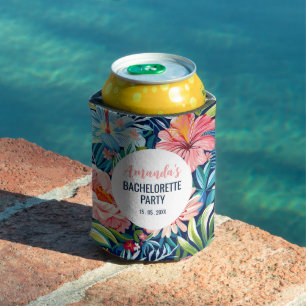 Tropical Bachelorette party Summer Floral Pattern Can Cooler