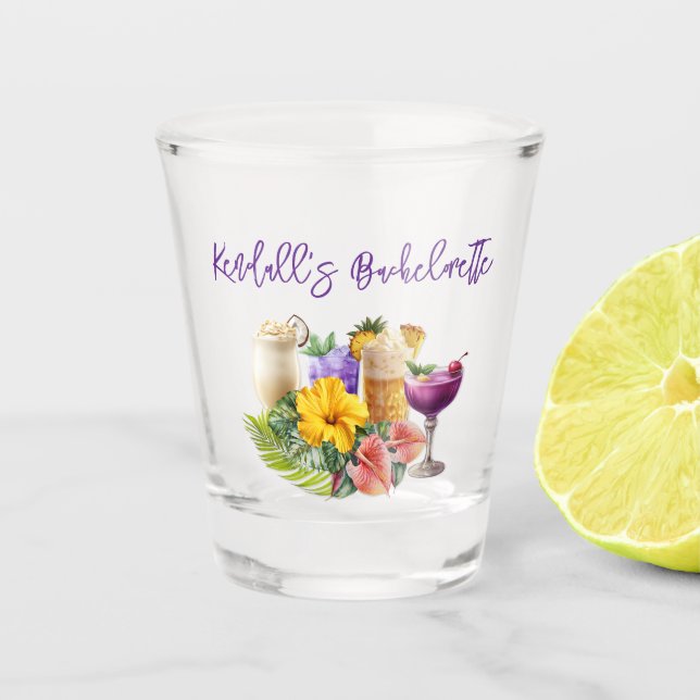 Tropical Bachelorette Personalised Shot Glass (Front)