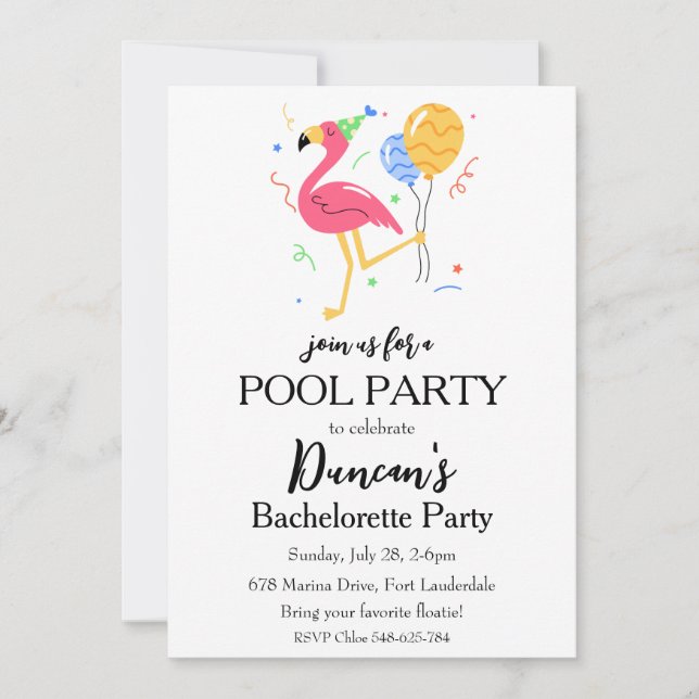 tropical bachelorette pool party invitation (Front)