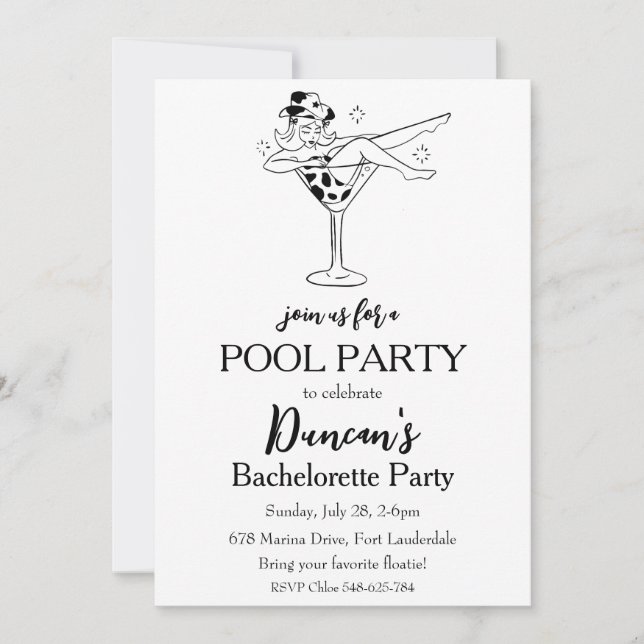 tropical bachelorette pool party invitation (Front)