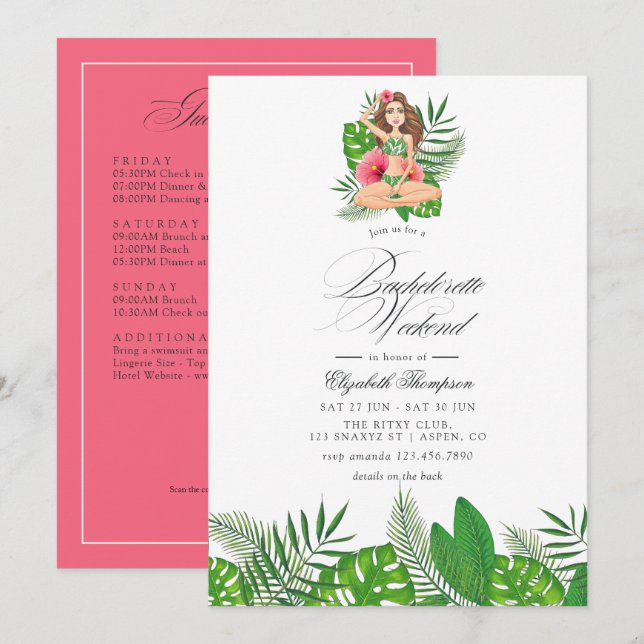 Tropical Bachelorette Weekend Itinerary & QR Code Invitation (Front/Back)