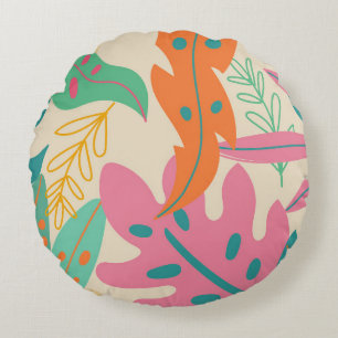 Tropical background with jungle plants. Palm leave Round Cushion