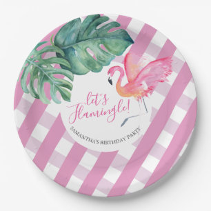 Tropical Backyard Birthday Pink Flamingo Paper Plate