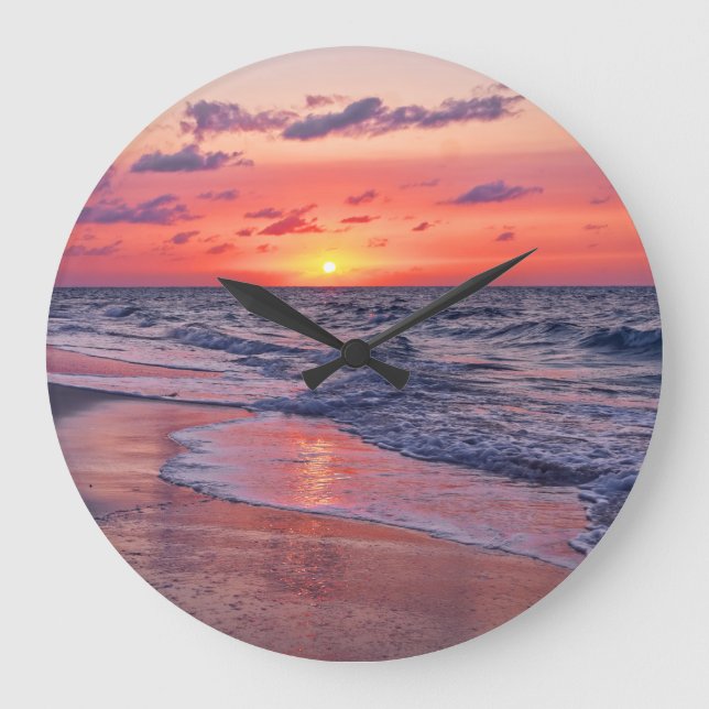 Tropical Bahamas Sunset Paradise Beach Large Clock (Front)