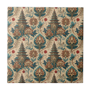 Tropical Balinese Floral Temple Mural Art Pattern Ceramic Tile