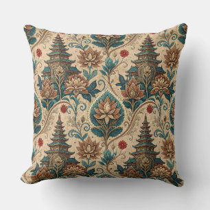 Tropical Balinese Floral Temple Mural Art Pattern Cushion