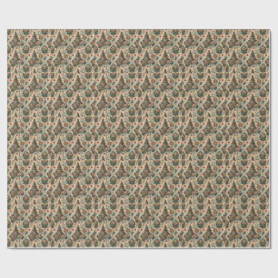 Tropical Balinese Floral Temple Mural Art Pattern Wrapping Paper