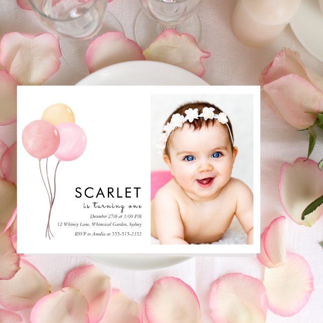 Tropical balloons simple first birthday  invitatio invitation (Creator Uploaded)