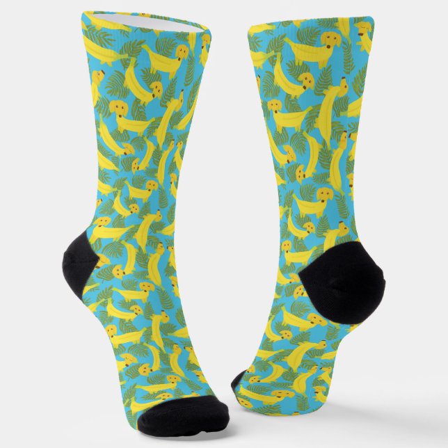 Tropical Banana Dogs Cute Patterned Socks (Angled)