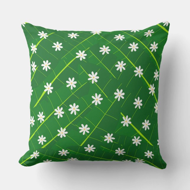 tropical banana leaf and flowers green botanical  cushion (Front)