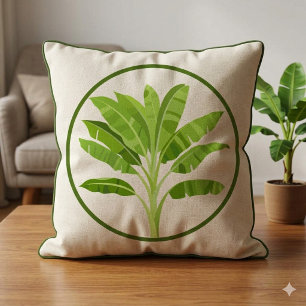 Tropical Banana Leaf Botanical Circle Round Cushion